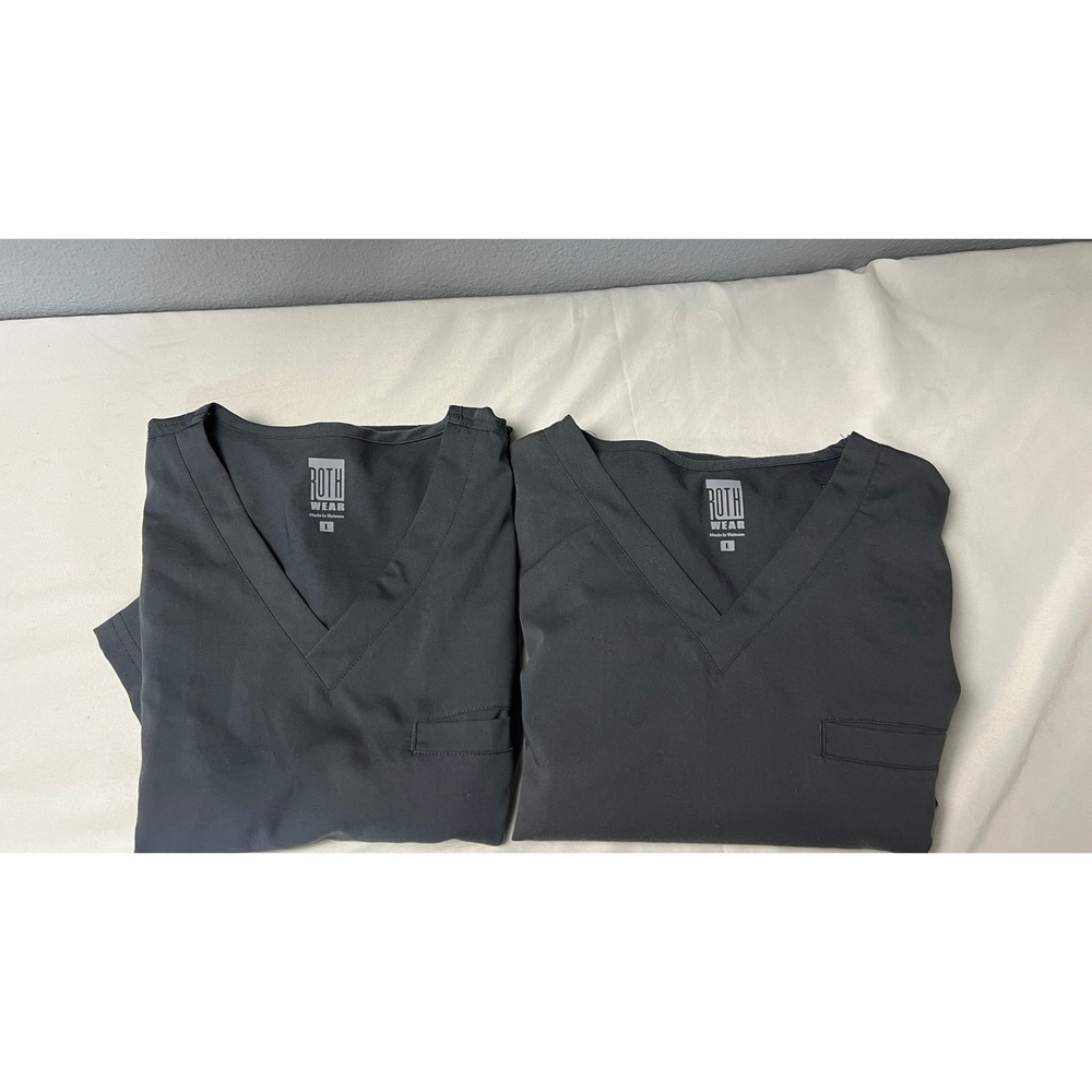 Roth Wear Mens Milton V-Neck Scrub Tops Pewter‎ Gray 7477 Set of 2 Large
